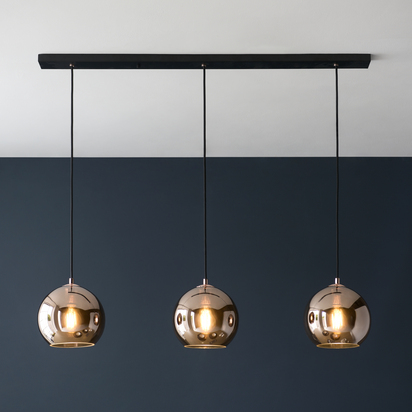 Grosvenor 3lt Linear Pendant Pendant light Copper mirrored glass & matt black paint