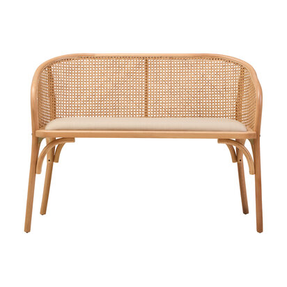 Cebu Natural Cane and Beech Wood Bench with Backrest