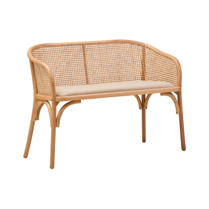 Cebu Natural Cane and Beech Wood Bench with Backrest