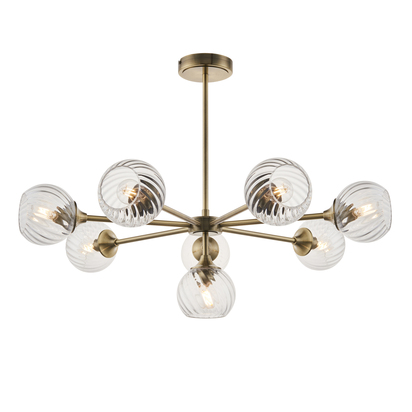 Balmoral 8lt Pendant Pendant light Antique brass plate & clear spiral glass