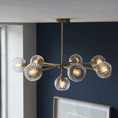 Balmoral 8lt Pendant Pendant light Antique brass plate & clear spiral glass
