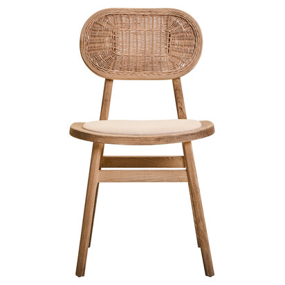 Cebu Beige Fabric and Grey Wash Elm Wood Dining Chair