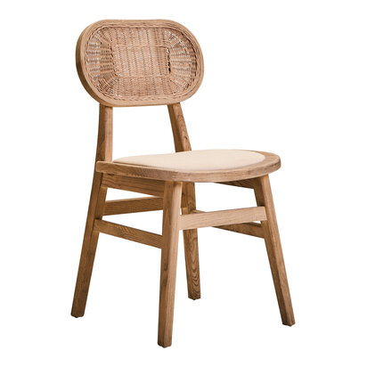Cebu Beige Fabric and Grey Wash Elm Wood Dining Chair