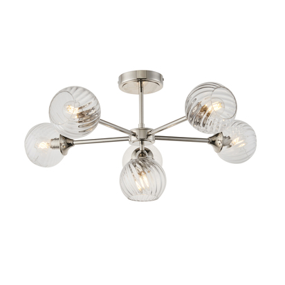Balmoral 6lt Semi Flush Semi flush light Bright nickel plate & clear spiral glass