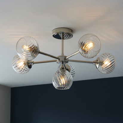 Balmoral 6lt Semi Flush Semi flush light Bright nickel plate & clear spiral glass