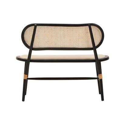 Harowbrok Natural Cane Bench with Black Elm Wood Frame