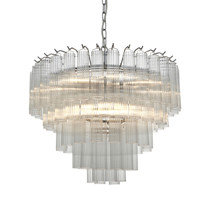 Cambridge 12lt Pendant Pendant light Bright nickel plate & clear ribbed glass