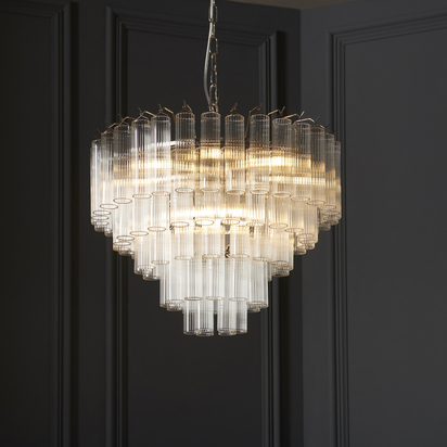 Cambridge 12lt Pendant Pendant light Bright nickel plate & clear ribbed glass
