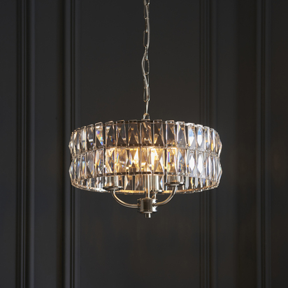 Sutton 3lt Pendant Pendant light Bright nickel plate & clear crystal glass
