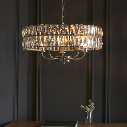 Sutton 5lt Pendant Pendant light Bright nickel plate & clear crystal glass