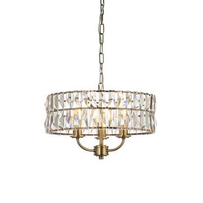 Sutton 3lt Pendant Pendant light Antique brass plate & clear crystal glass