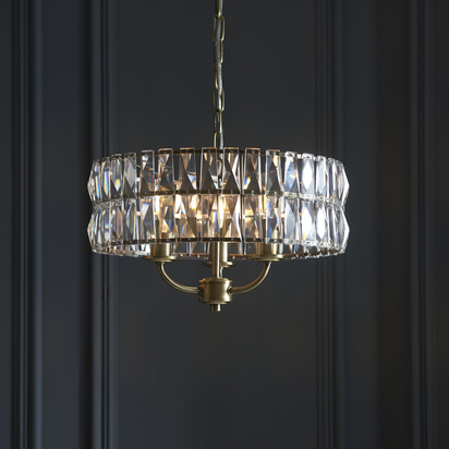 Sutton 3lt Pendant Pendant light Antique brass plate & clear crystal glass