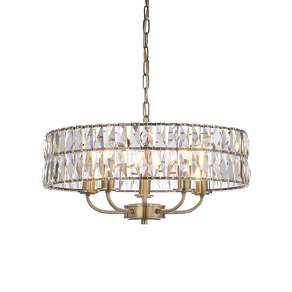 Sutton 5lt Pendant Pendant light Antique brass plate & clear crystal glass