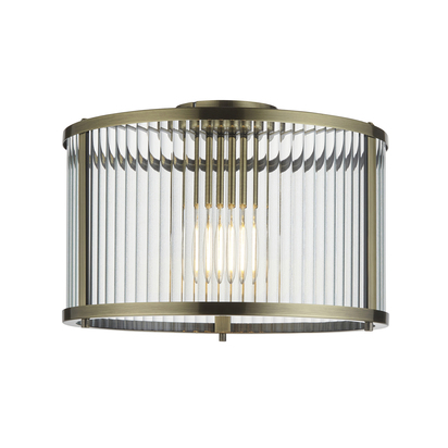 Brockcroft Flush Flush light Antique brass plate & clear ribbed glass