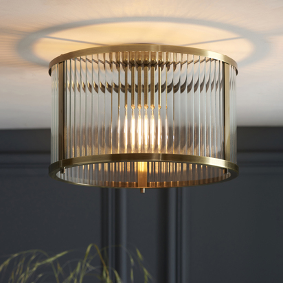 Brockcroft Flush Flush light Antique brass plate & clear ribbed glass