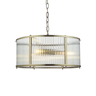 Brockcroft 3lt Pendant Pendant light Antique brass plate & clear ribbed glass
