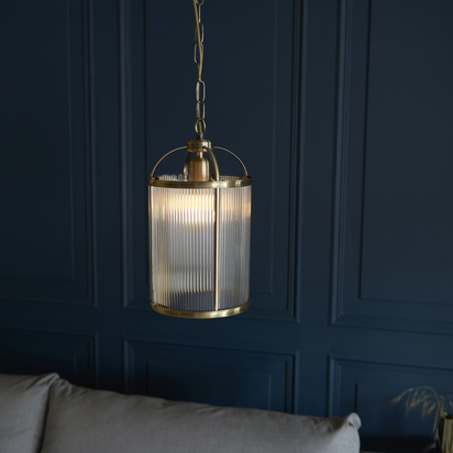 Blythebury Pendant Pendant light Antique brass plate & clear ribbed glass