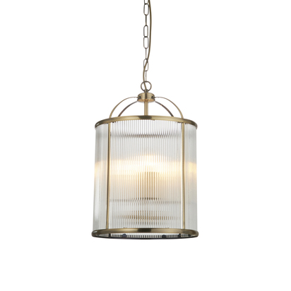 Blythebury 4lt Pendant Pendant light Antique brass plate & clear ribbed glass