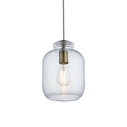 Brackenstead Pendant Pendant light Clear textured glass & antique brass plate