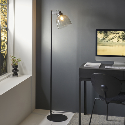 Carfield Task Floor Floor light Smokey grey tinted glass & black chrome plate