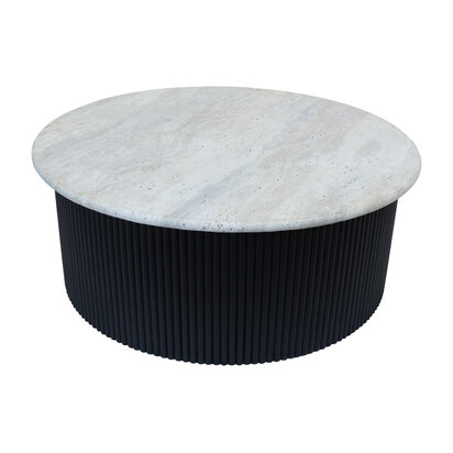 Walton Travertine Top Coffee Table with Black Acacia Wood Base