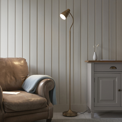 Stanmore Reader Floor Floor light Brushed aged brass plate