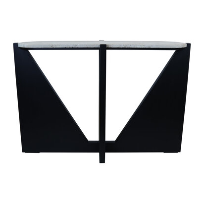 Winton Travertine Top Console Table With Black Acacia Wood Frame