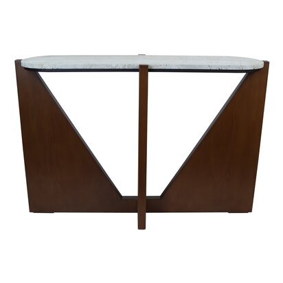 Winton Travertine Top Console Table With Acacia Wood Frame