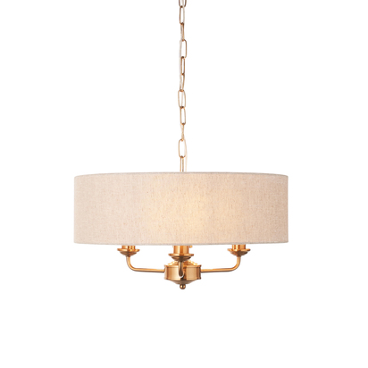 Beechbrook 3lt Pendant Pendant light Vintage brass finish & natural linen