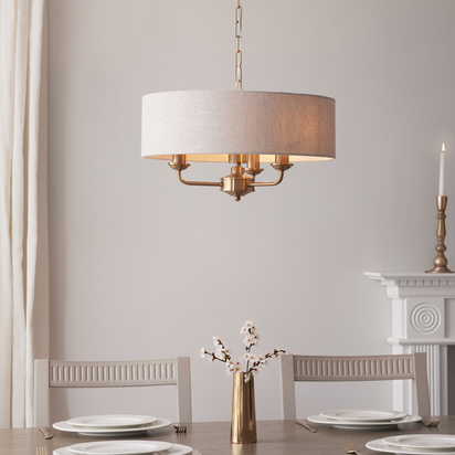 Beechbrook 3lt Pendant Pendant light Vintage brass finish & natural linen