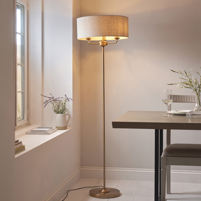 Beechbrook 3lt Floor Floor light Vintage brass finish & natural linen