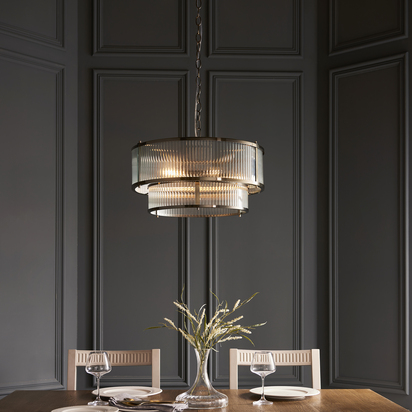 Brockcroft 5lt Pendant Pendant light Antique brass plate & clear ribbed glass