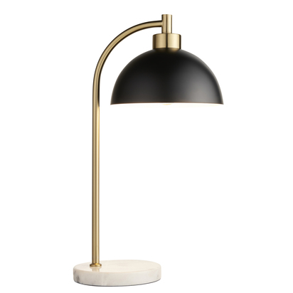 Henley Task Table Table light Matt black, antique brass plate & grey marble