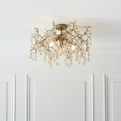 Ashby 3lt semi flush aged gold paint Semi flush light Aged gold paint & champagne lustre glass