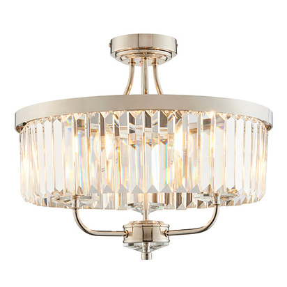 Chiltern 3lt semi flush bright nickel plate Semi flush light Bright nickel plate & clear cut glass