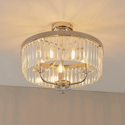 Chiltern 3lt semi flush bright nickel plate Semi flush light Bright nickel plate & clear cut glass