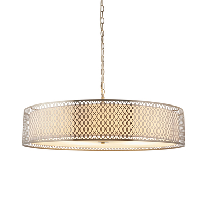 Twickenham 5lt Grand Pendant Pendant light Satin nickel plate, white fabric & frosted glass