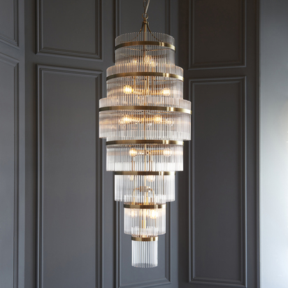 Brackenvale 21lt Tiered Pendant Pendant light Antique brass plate & clear glass