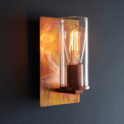 Fenton wall copper patina plate Wall light Copper patina plate & clear glass