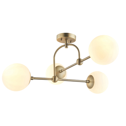 Grove 4lt semi flush matt antique brass plate Semi flush light Matt antique brass plate & opal glass