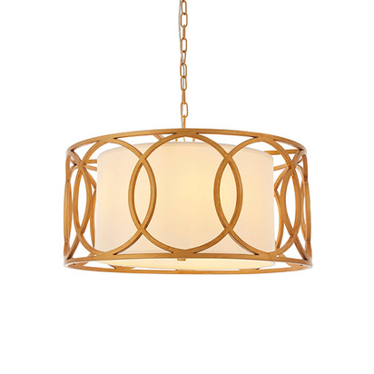 Holland 4lt pendant brushed gold paint Pendant light Brushed gold paint & white fabric