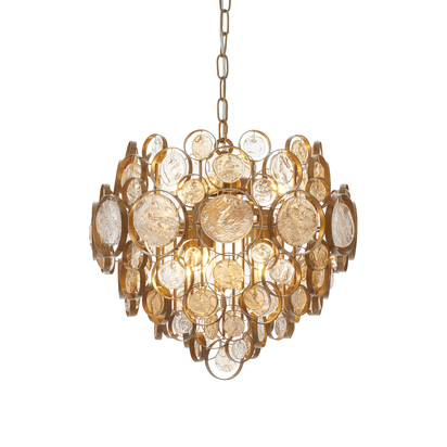 Huxley 6lt pendant antique gold paint, clear Pendant light Antique gold paint, clear & amber glass
