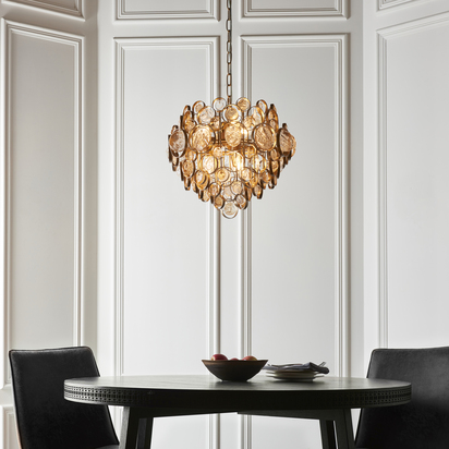 Huxley 6lt pendant antique gold paint, clear Pendant light Antique gold paint, clear & amber glass