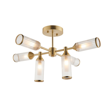 Linden 6lt semi flush satin brass plate with clear Semi flush light Satin brass plate with clear & frosted glass