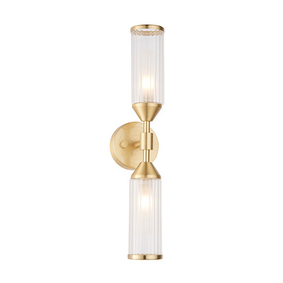 Marlow 2lt wall satin brass plate with clear Wall light Satin brass plate with clear & frosted glass
