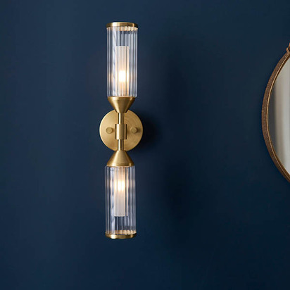 Marlow 2lt wall satin brass plate with clear Wall light Satin brass plate with clear & frosted glass