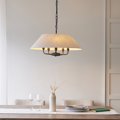 Brackenham 5lt Pendant Pendant light Matt black & natural faux linen