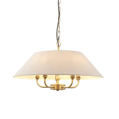 Brackenham 5lt Pendant Pendant light Antique brass plate & natural faux linen