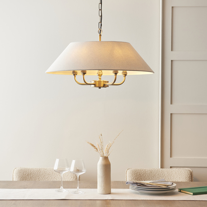 Brackenham 5lt Pendant Pendant light Antique brass plate & natural faux linen