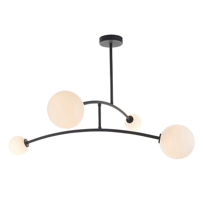Pimlico 4lt semi flush textured matt black Semi flush light Textured matt black & gloss opal glass